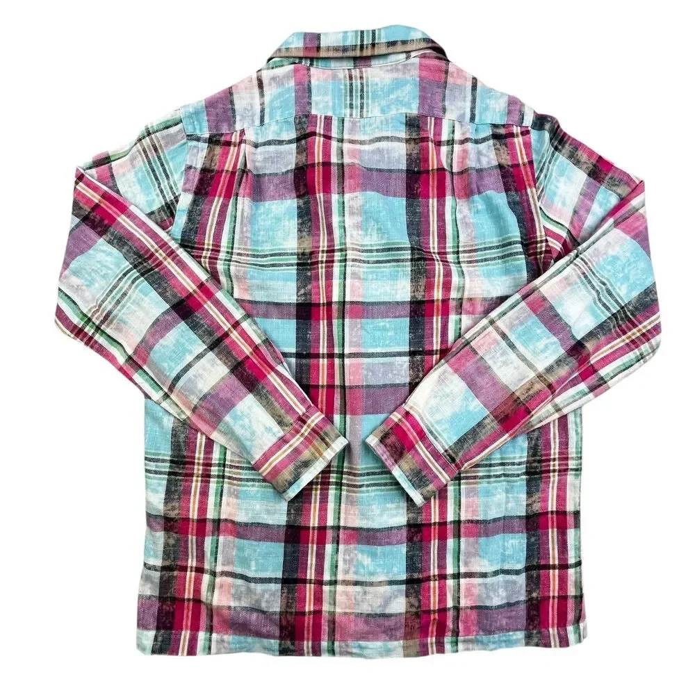 Polo Ralph Lauren Flannel Shirt Mens Small Loop Collar Plaid Chest Pockets